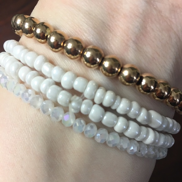 18K Plated White Bracelet Stack with 3 Earrings - Picture 3 of 5